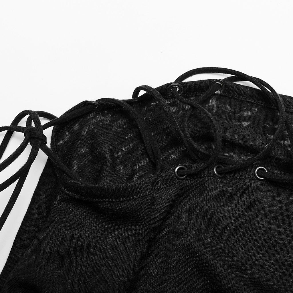 PUNK RAVE Women's Punk Butterfly Printed Slash Shoulder Shirt