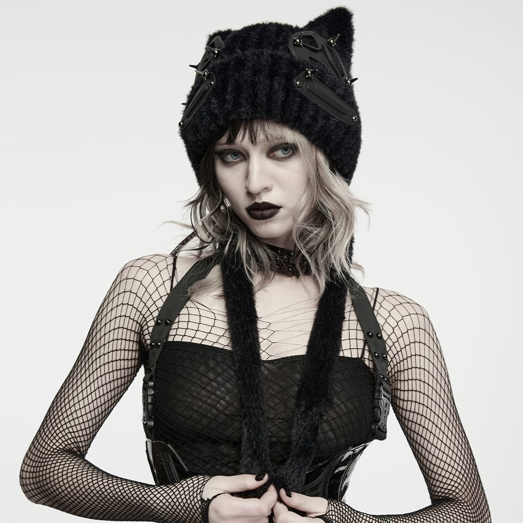 PUNK RAVE Women's Punk Cat Ear Furry Hat