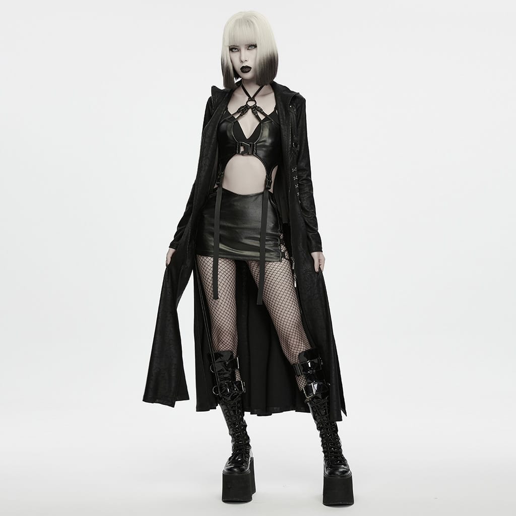 PUNK RAVE Women's Punk Cutout Buckle Strap Halter Lingerie