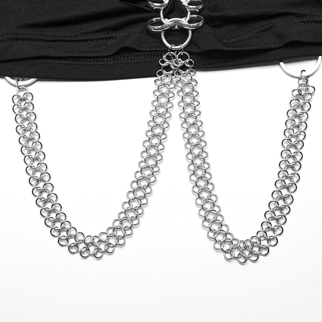 PUNK RAVE Women's Punk Cutout Ring Chain Short Sleeved Crop Top