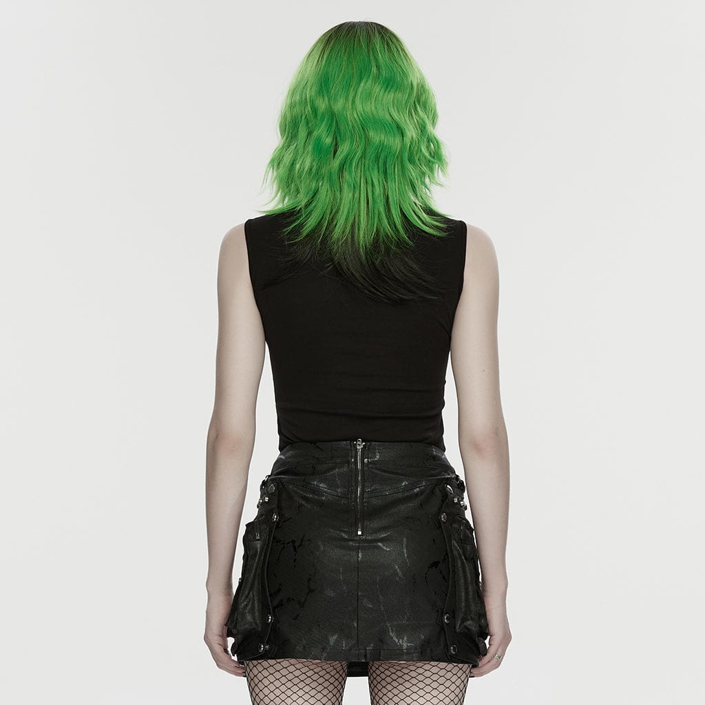 PUNK RAVE Women's Punk Cutout Rivets Tank Top