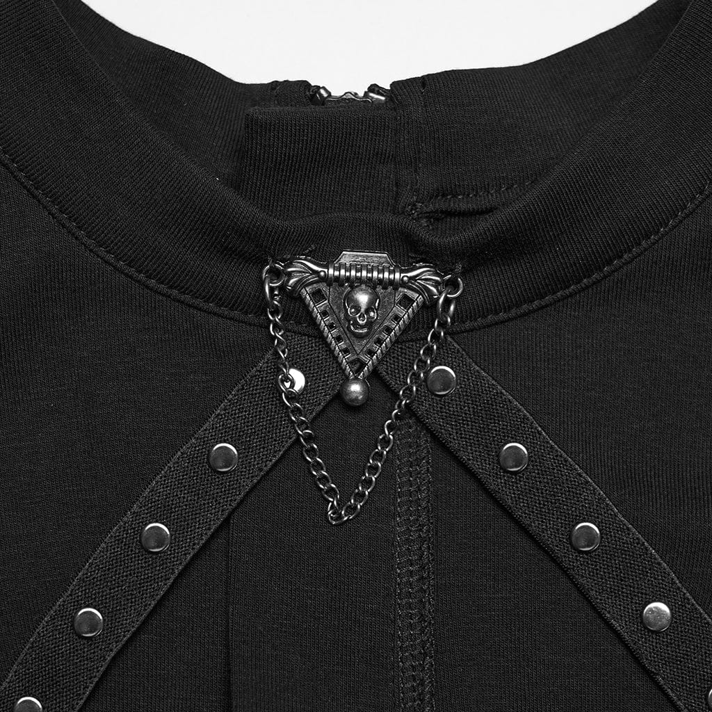 PUNK RAVE Women's Punk Cutout Rivets Tank Top