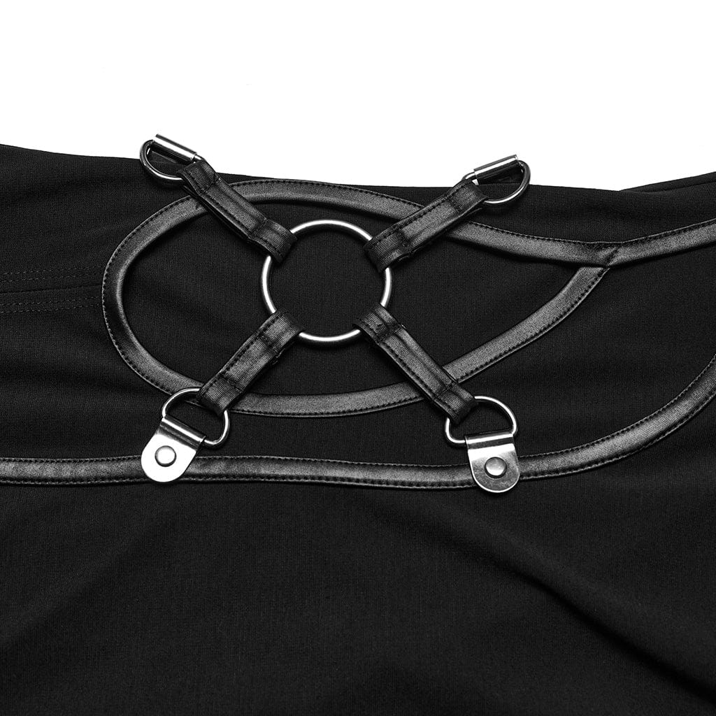 PUNK RAVE Women's Punk Cutout Side Slit Lace-Up Halter Slip Dress