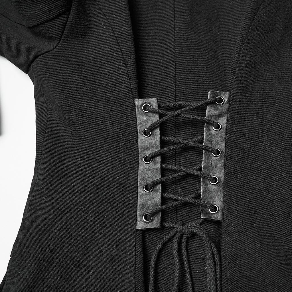 PUNK RAVE Women's Punk Detachable Mesh Lace-up Buckle Strap Coat