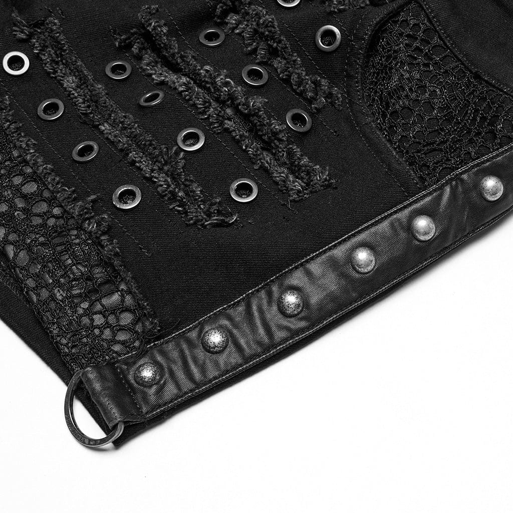 PUNK RAVE Women's Punk Distressed Mesh Splice Short