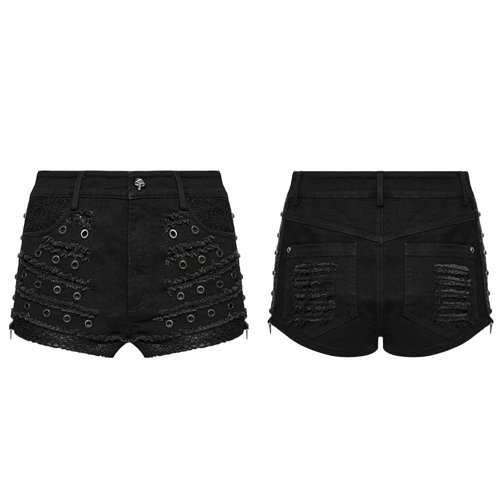 PUNK RAVE Women's Punk Distressed Mesh Splice Short