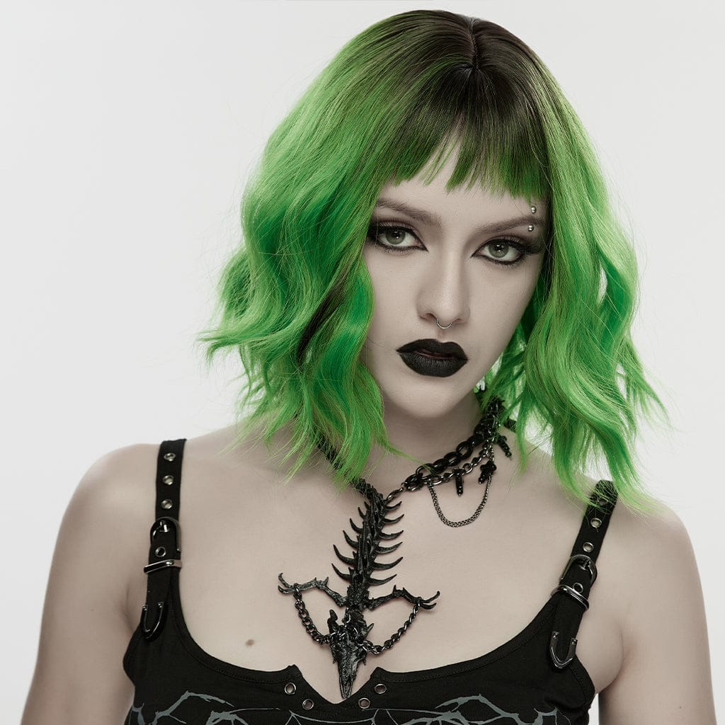 PUNK RAVE Women's Punk Dragon Bone Cross Chained Necklace