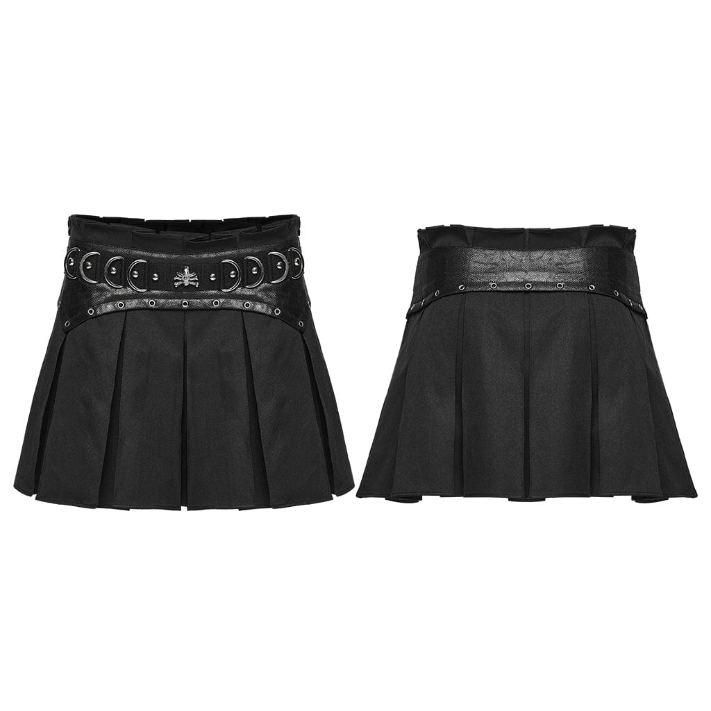 PUNK RAVE Women's Punk Eyelet Pleated Skirt