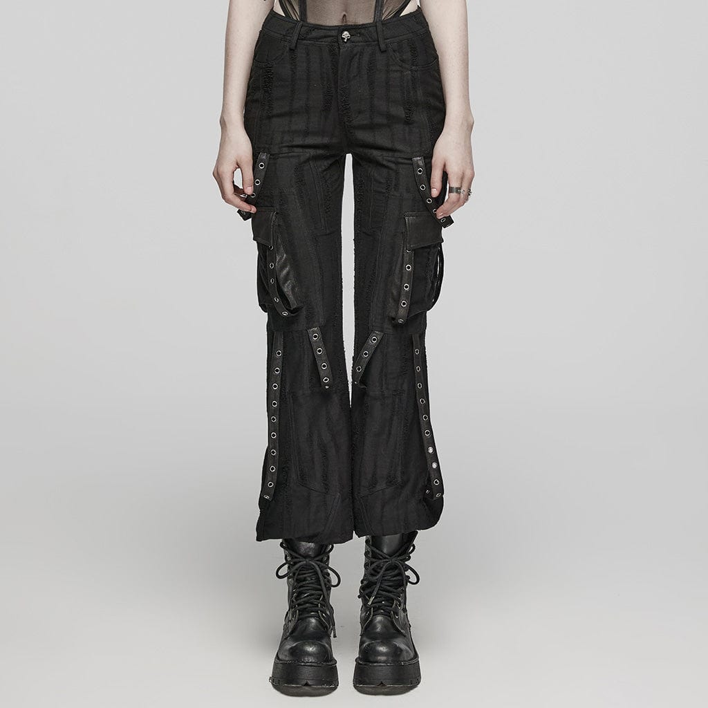 PUNK RAVE Women's Punk Eyelet Pocket Loose Pants