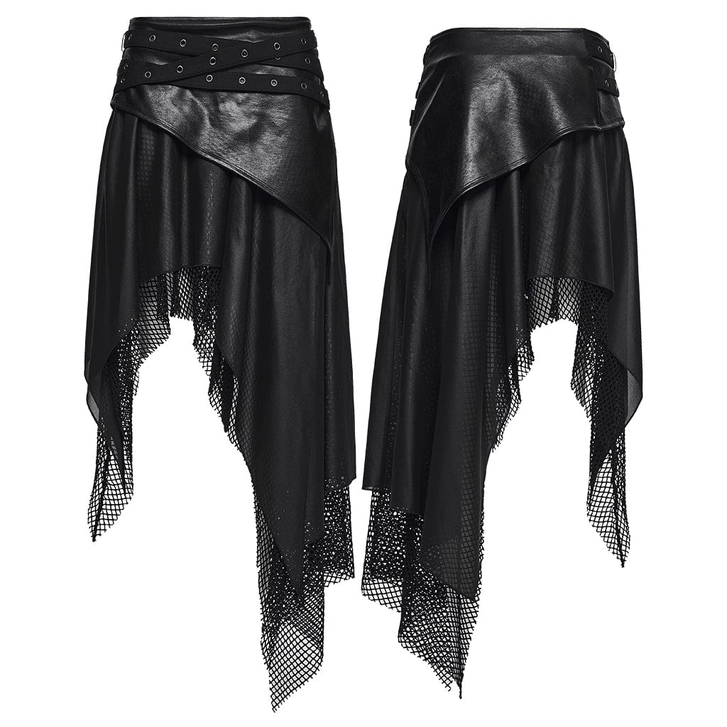 PUNK RAVE Women's Punk Eyelet Strap Irregular Wasteland Skirt