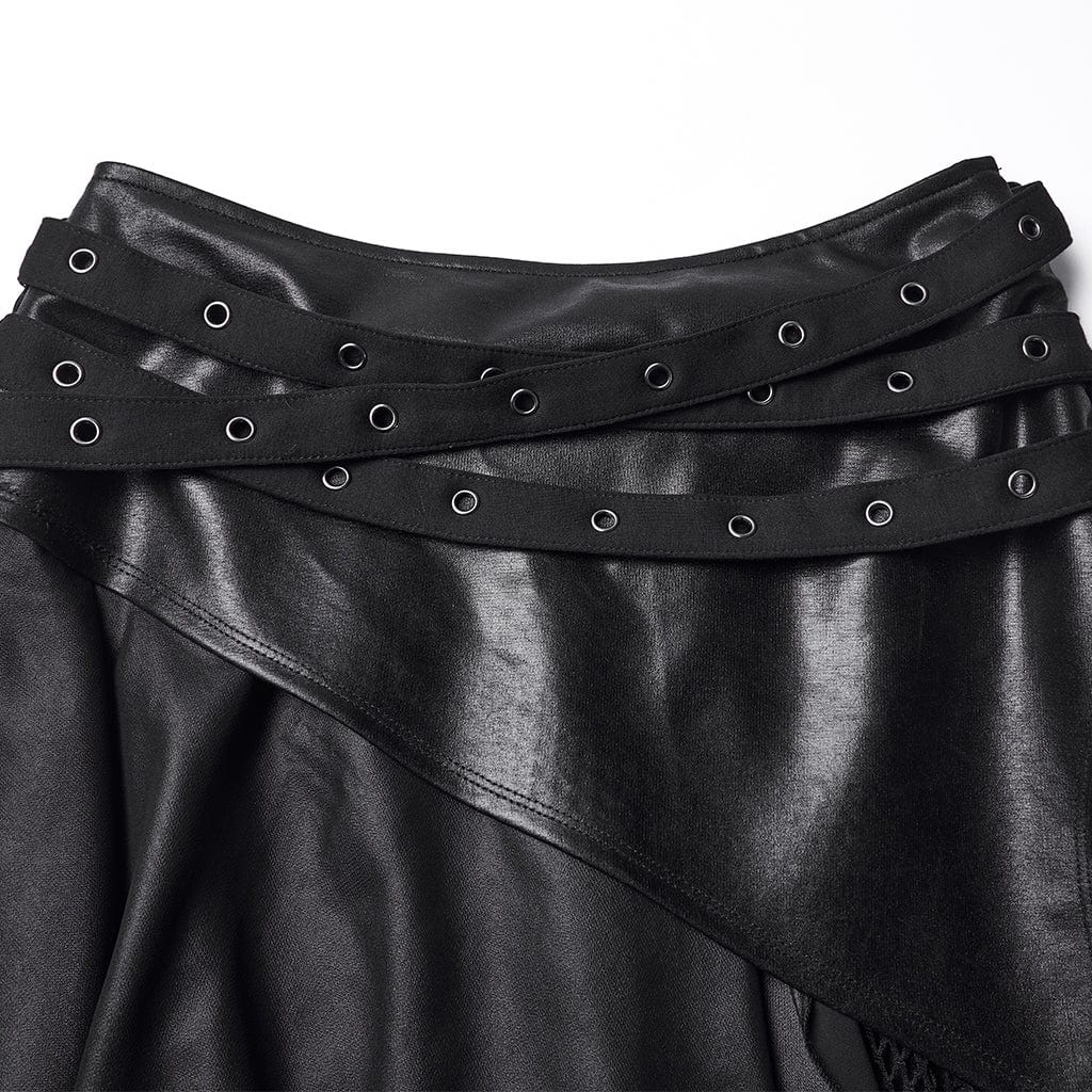 PUNK RAVE Women's Punk Eyelet Strap Irregular Wasteland Skirt
