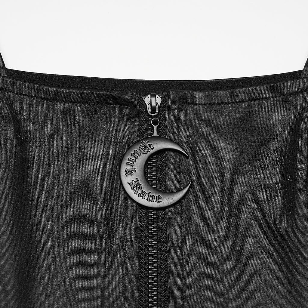 PUNK RAVE Women's Punk Eyelet Strap Zip Slip Dress