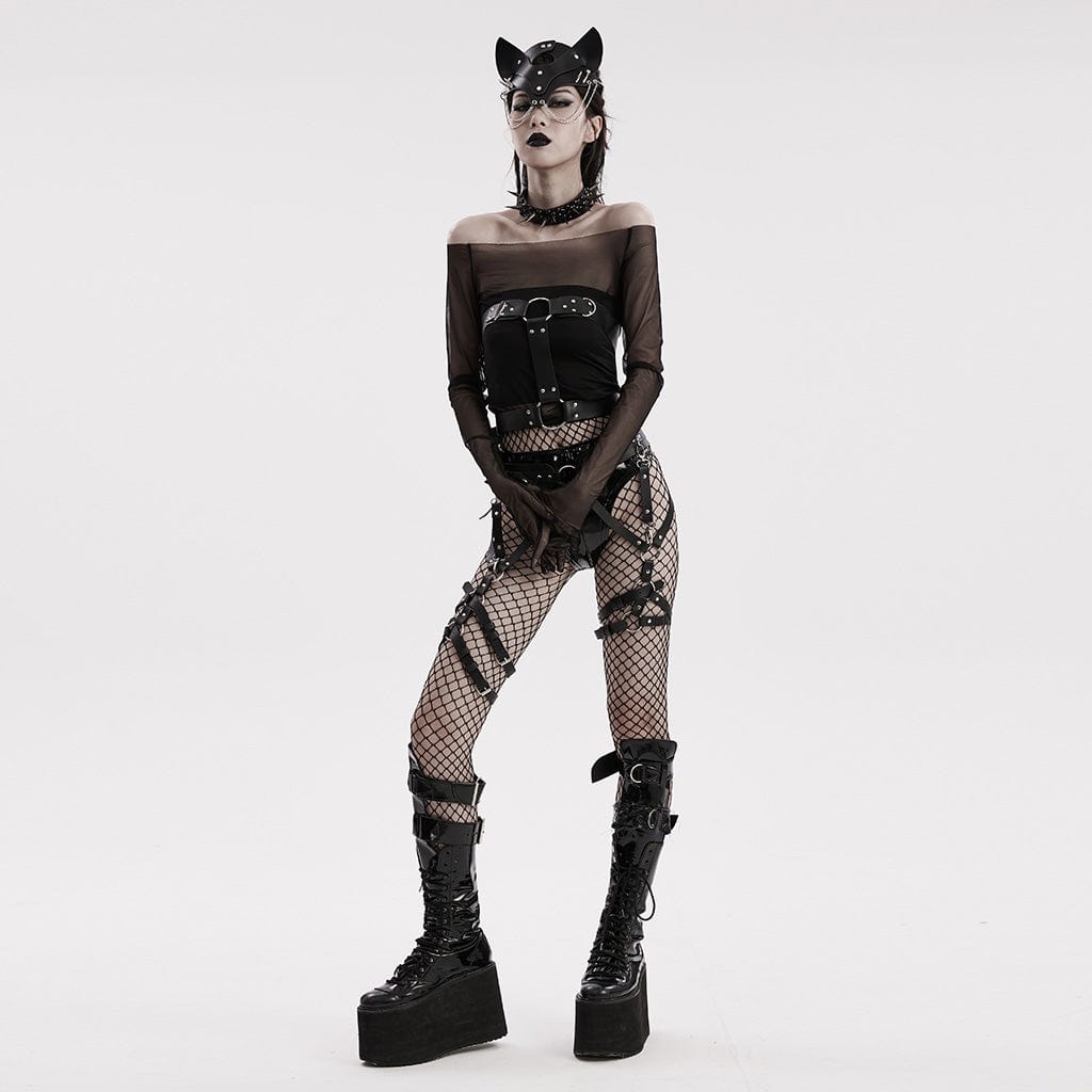 PUNK RAVE Women's Punk Fox Faux Leather Mask