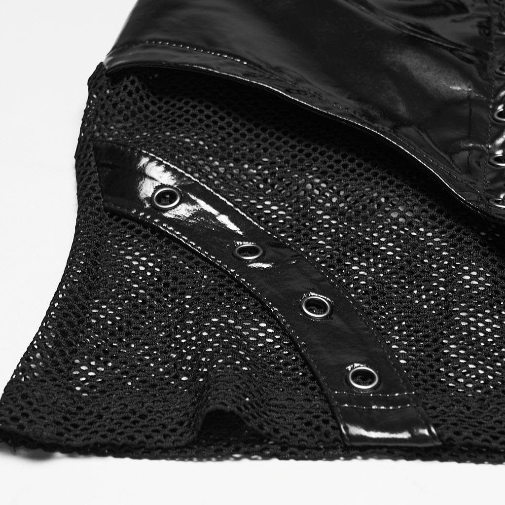 PUNK RAVE Women's Punk Halterneck Hollow Mesh Tank Top