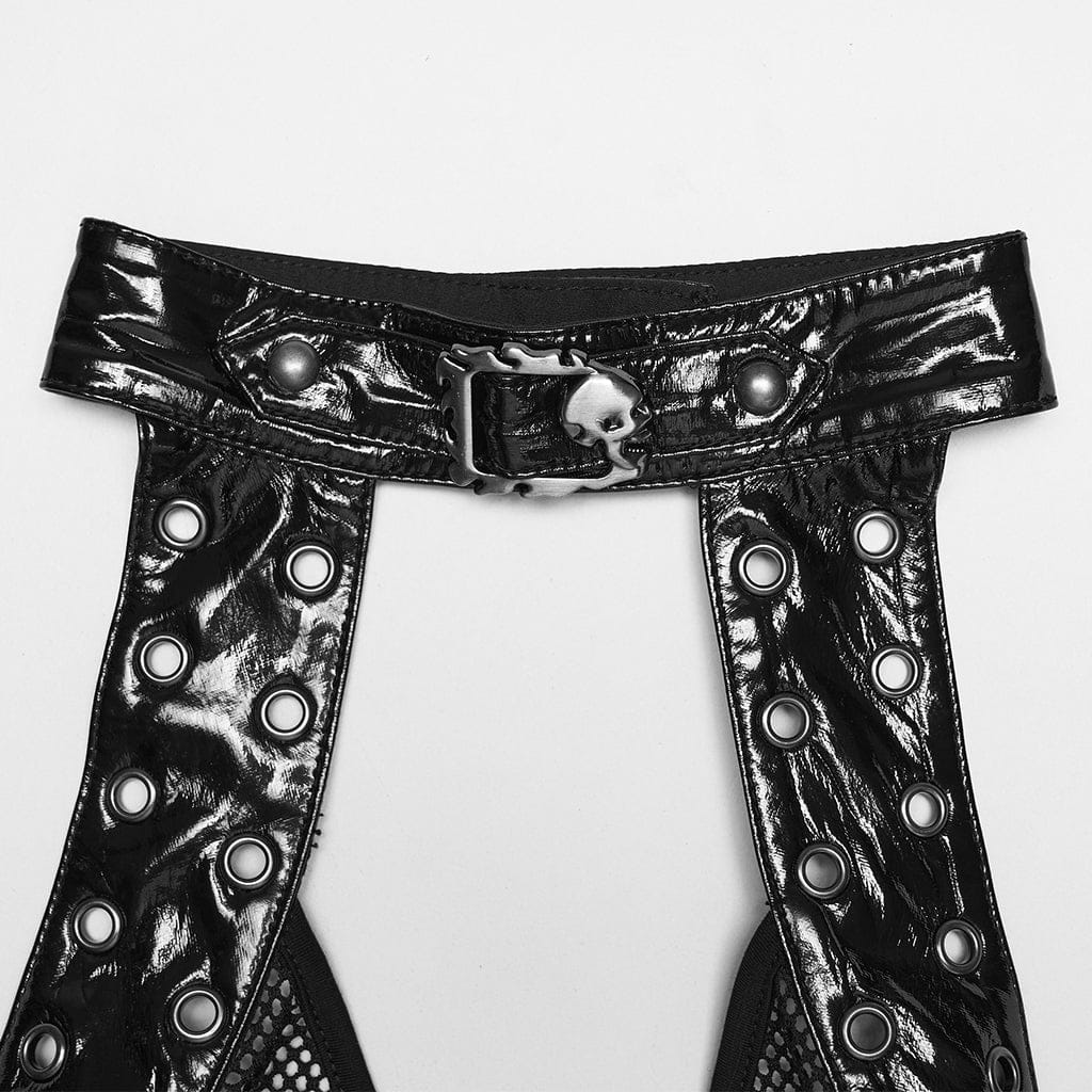 PUNK RAVE Women's Punk Halterneck Hollow Mesh Tank Top