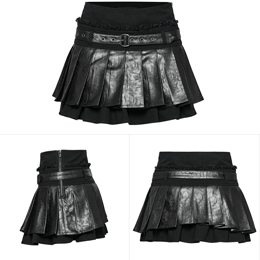 PUNK RAVE Women's Punk High-waisted Layered Pleated Skirt