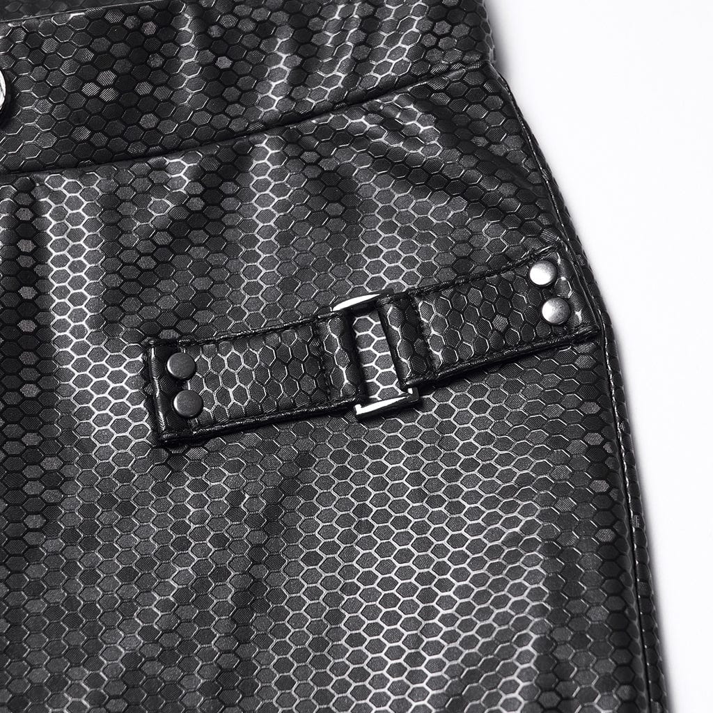 PUNK RAVE Women's Punk Honeycomb Strappy Faux Leather Leggings