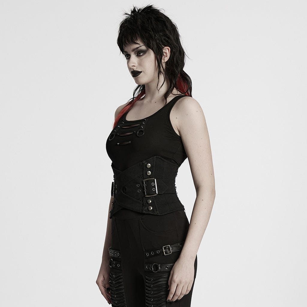 PUNK RAVE Women's Punk Interlaced Buckled Lace-up Underbust Corset