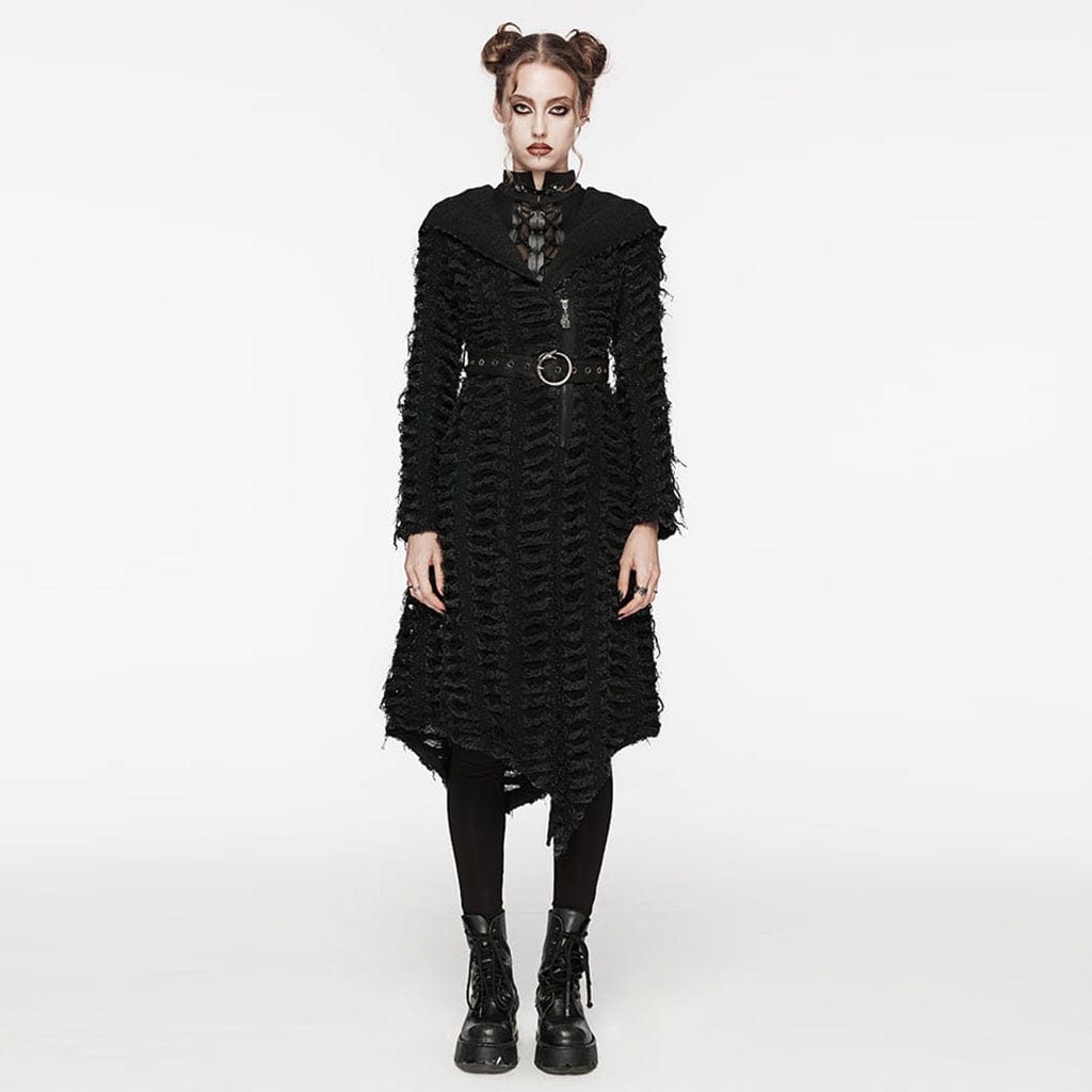 PUNK RAVE Women's Punk Irregular Distressed Jacket with Hood