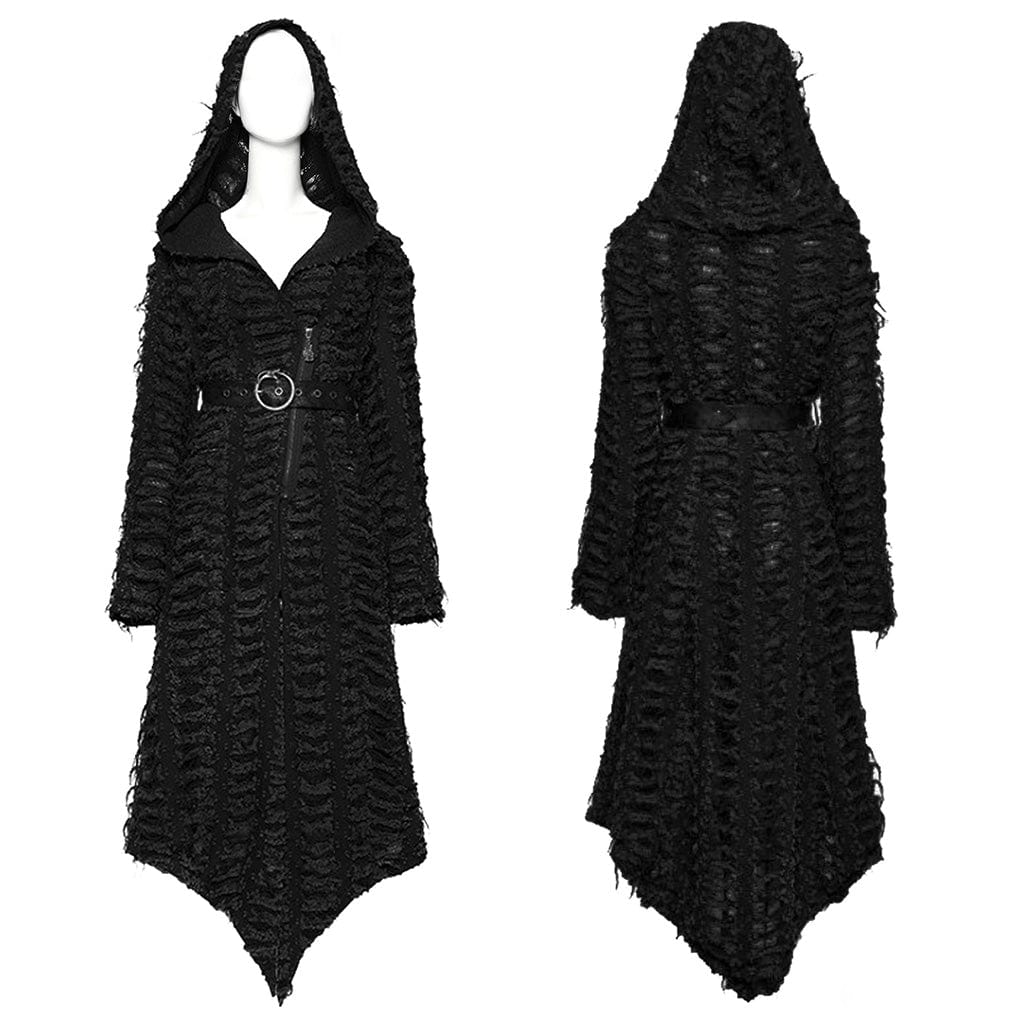 PUNK RAVE Women's Punk Irregular Distressed Jacket with Hood