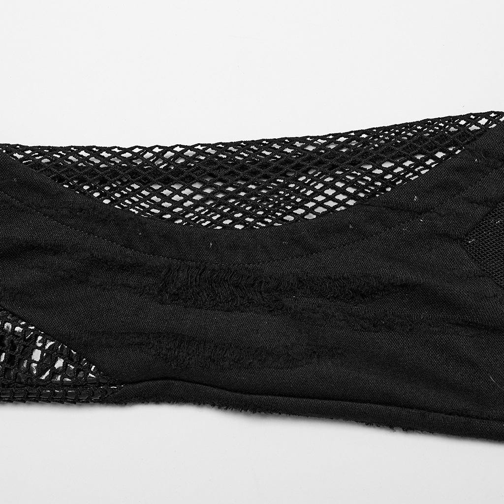 PUNK RAVE Women's Punk Irregular Mesh Splice Buckle Leg Warmer with Garter