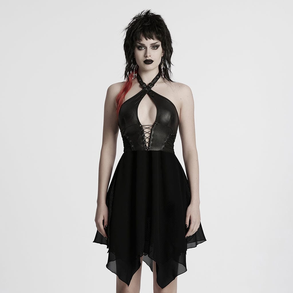 PUNK RAVE Women's Punk Irregular Plunging Halterneck Party Dress