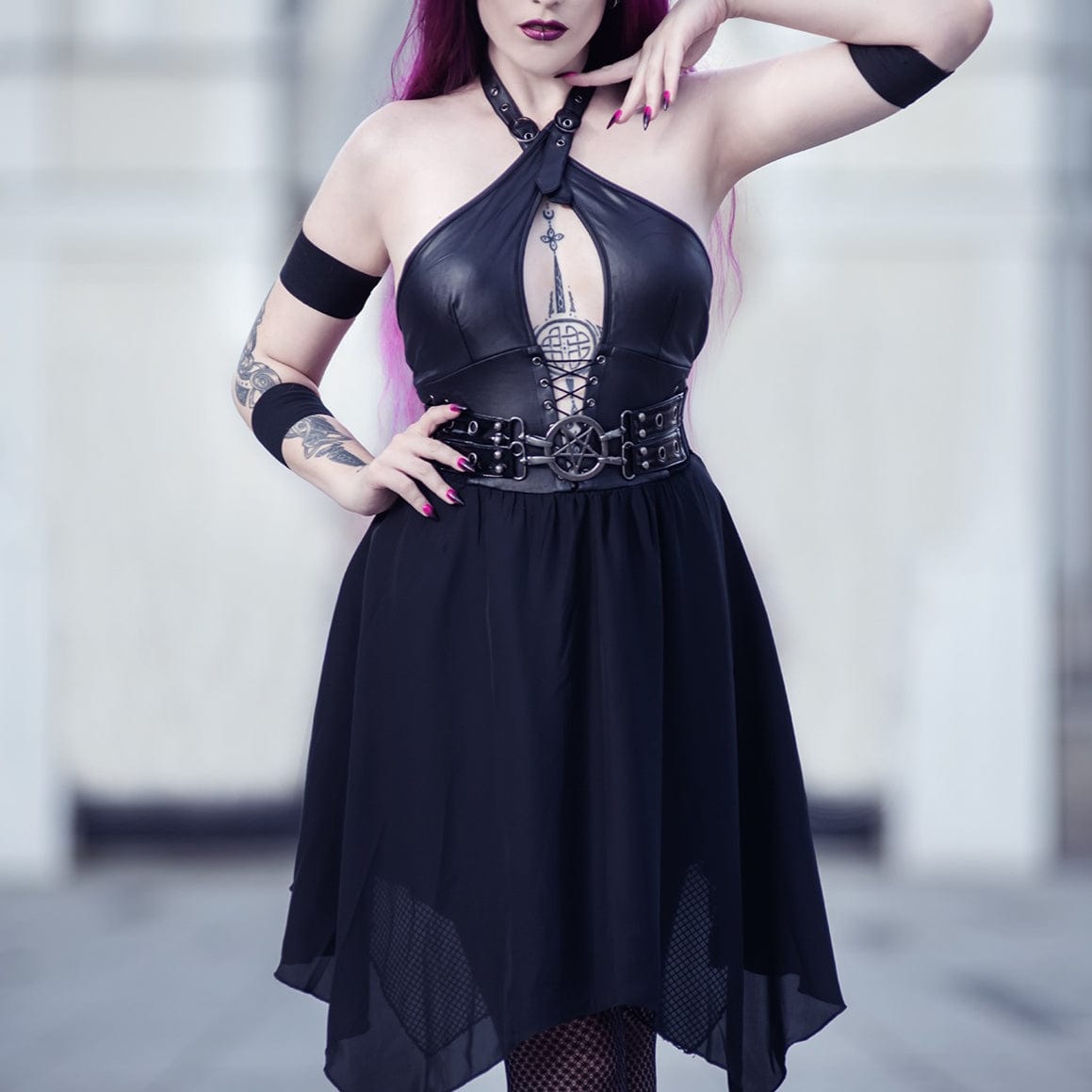 PUNK RAVE Women's Punk Irregular Plunging Halterneck Party Dress