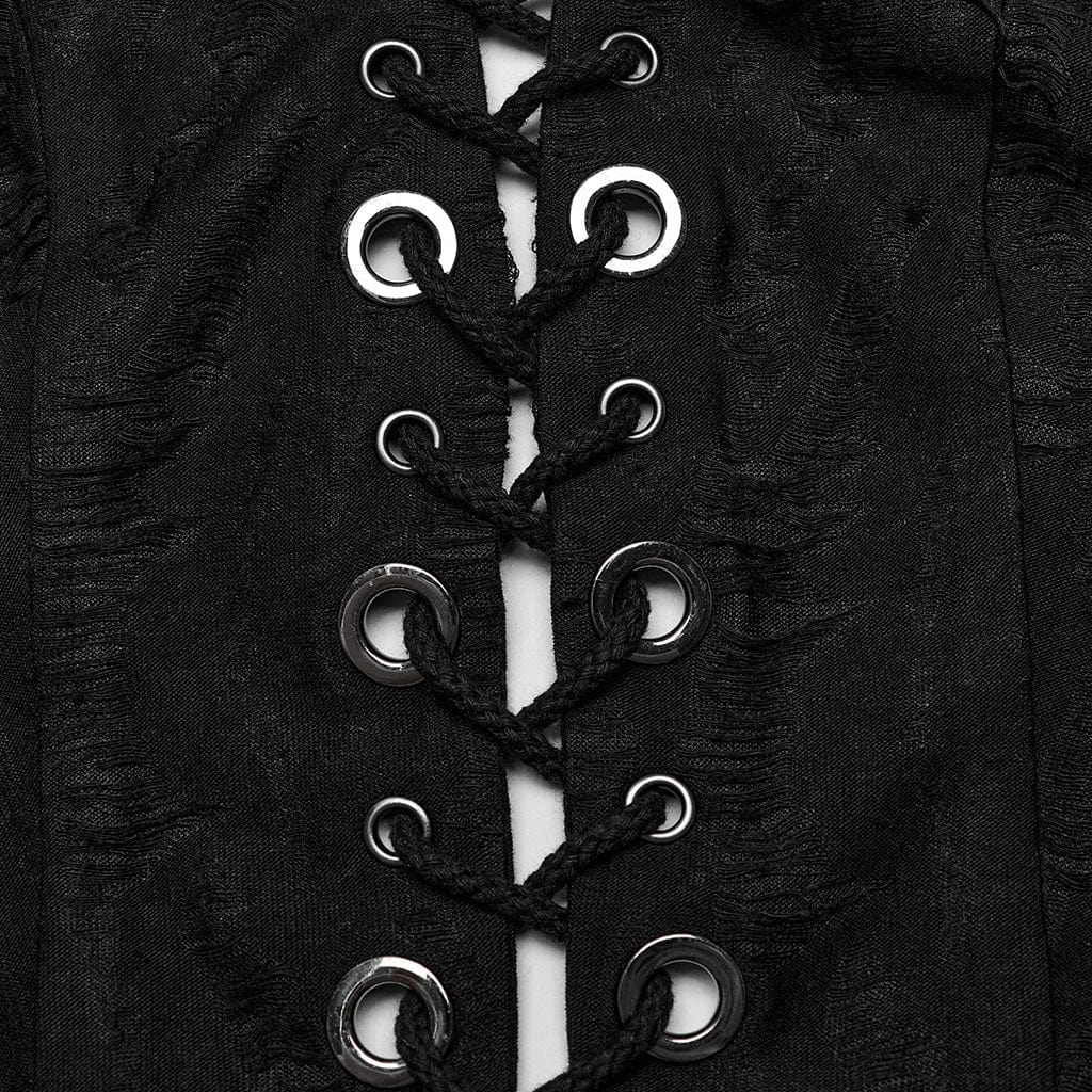 PUNK RAVE Women's Punk Irregular Ripped Halterneck Vest