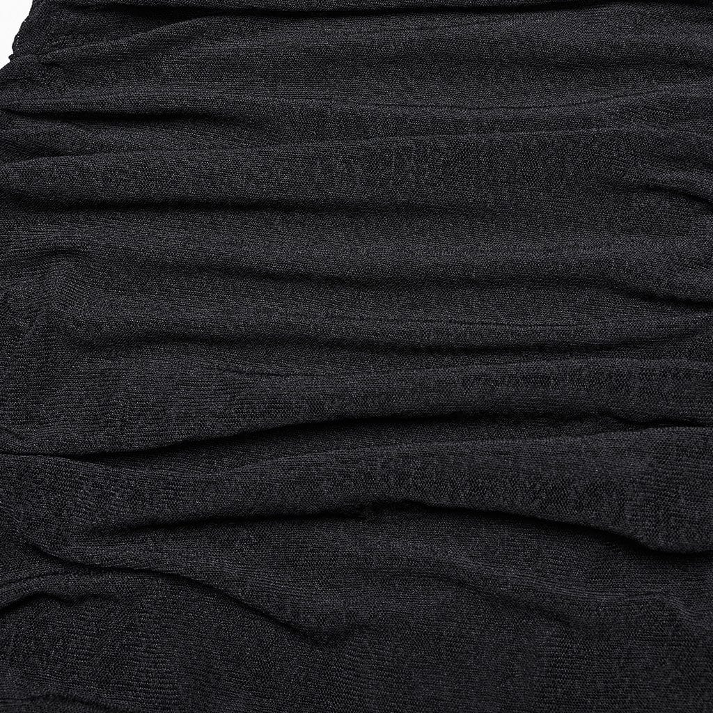 PUNK RAVE Women's Punk Irregular Ruched Black Party Dress with Hooded Cape