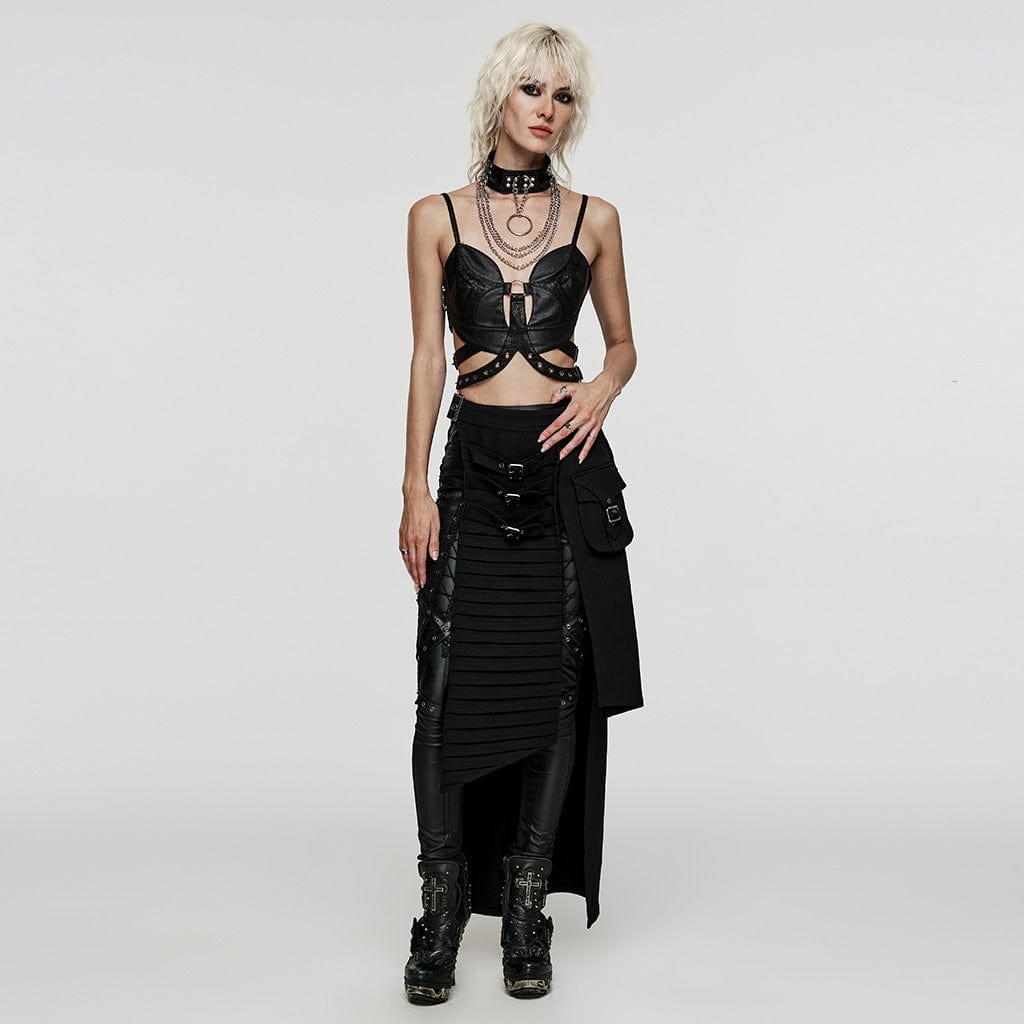 PUNK RAVE Women's Punk Irregular Ruched Split Skirt