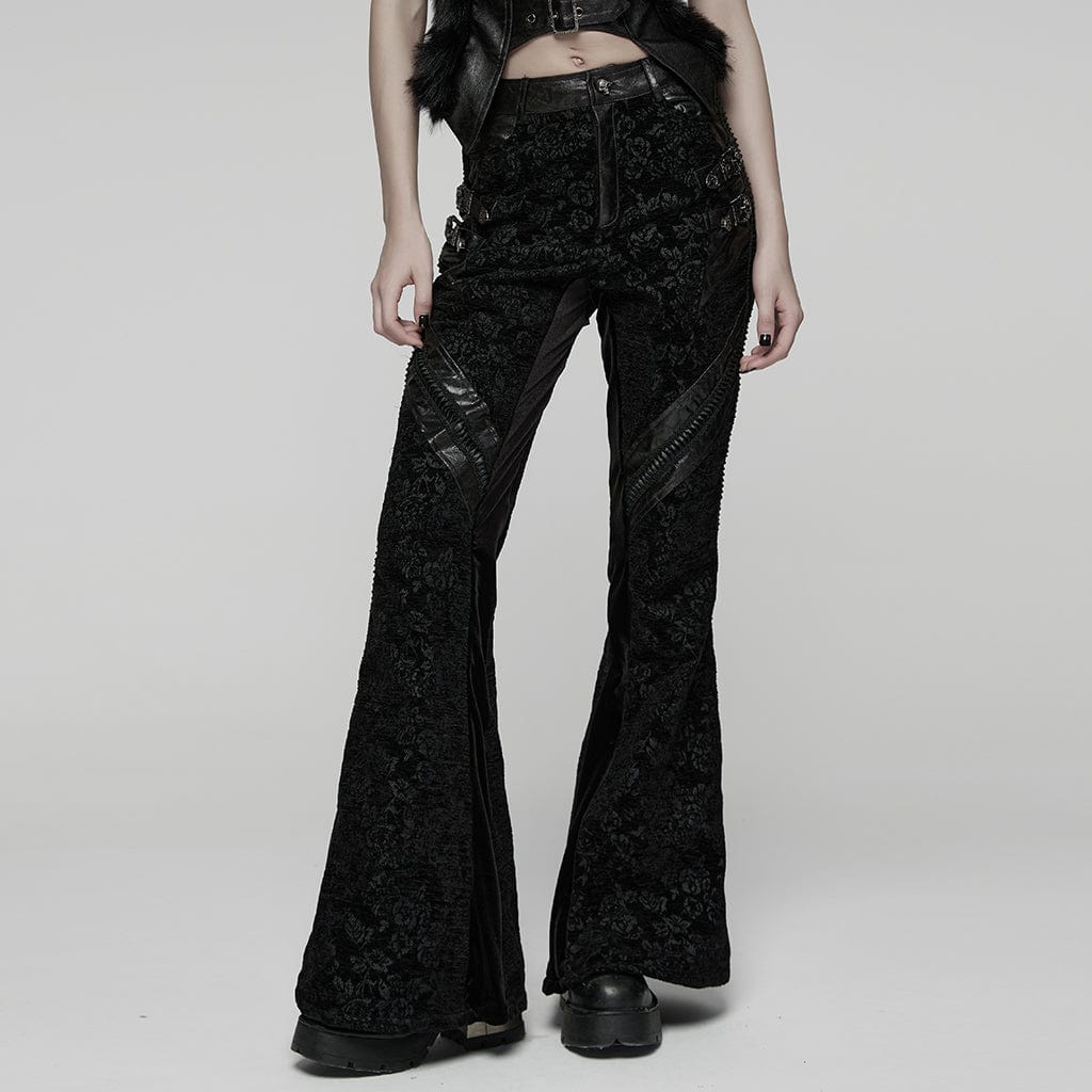 PUNK RAVE Women's Punk Jacquard Buckle Flared Pants
