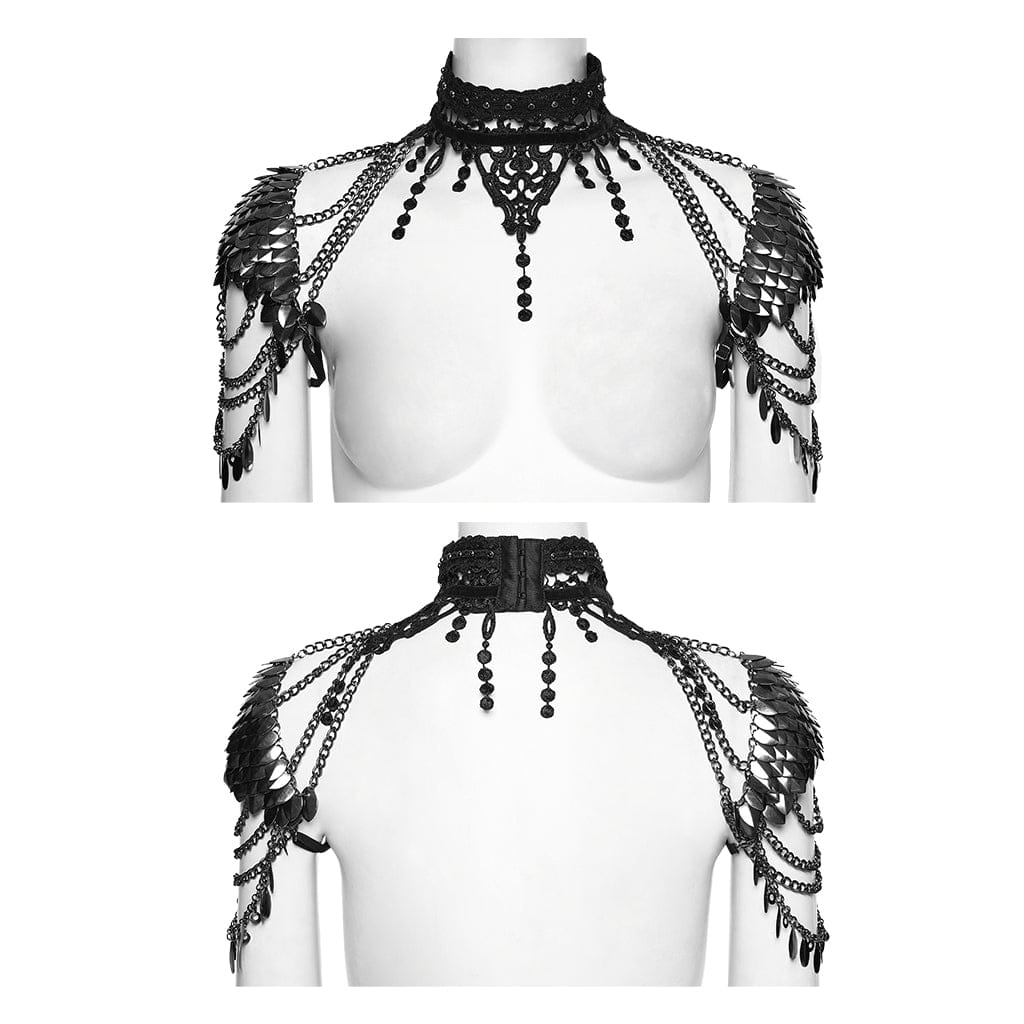 PUNK RAVE Women's Punk Lace Leaf Blade Chained Body Harness