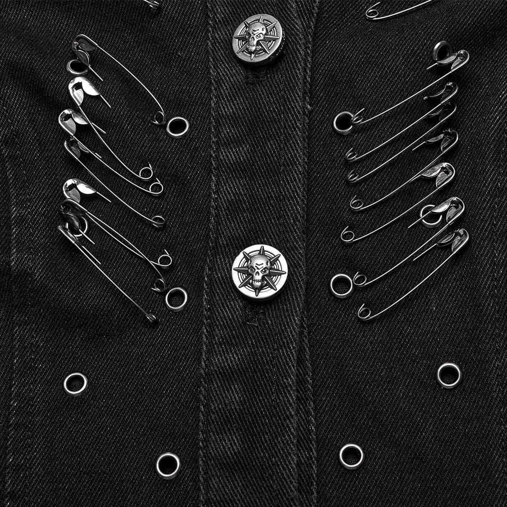 PUNK RAVE Women's Punk Lace-Up Eyelet Long Vest with Hood