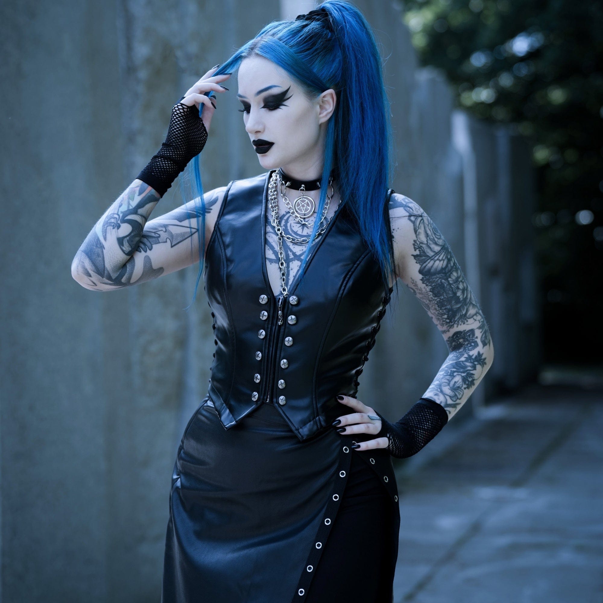 PUNK RAVE Women's Punk Lace-up Faux Leather Vest