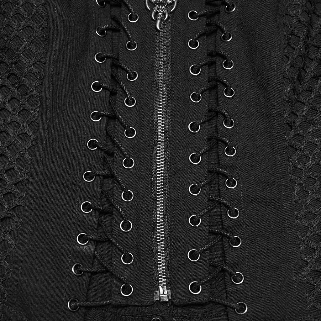 PUNK RAVE Women's Punk Lace-up Hollow Tank Top