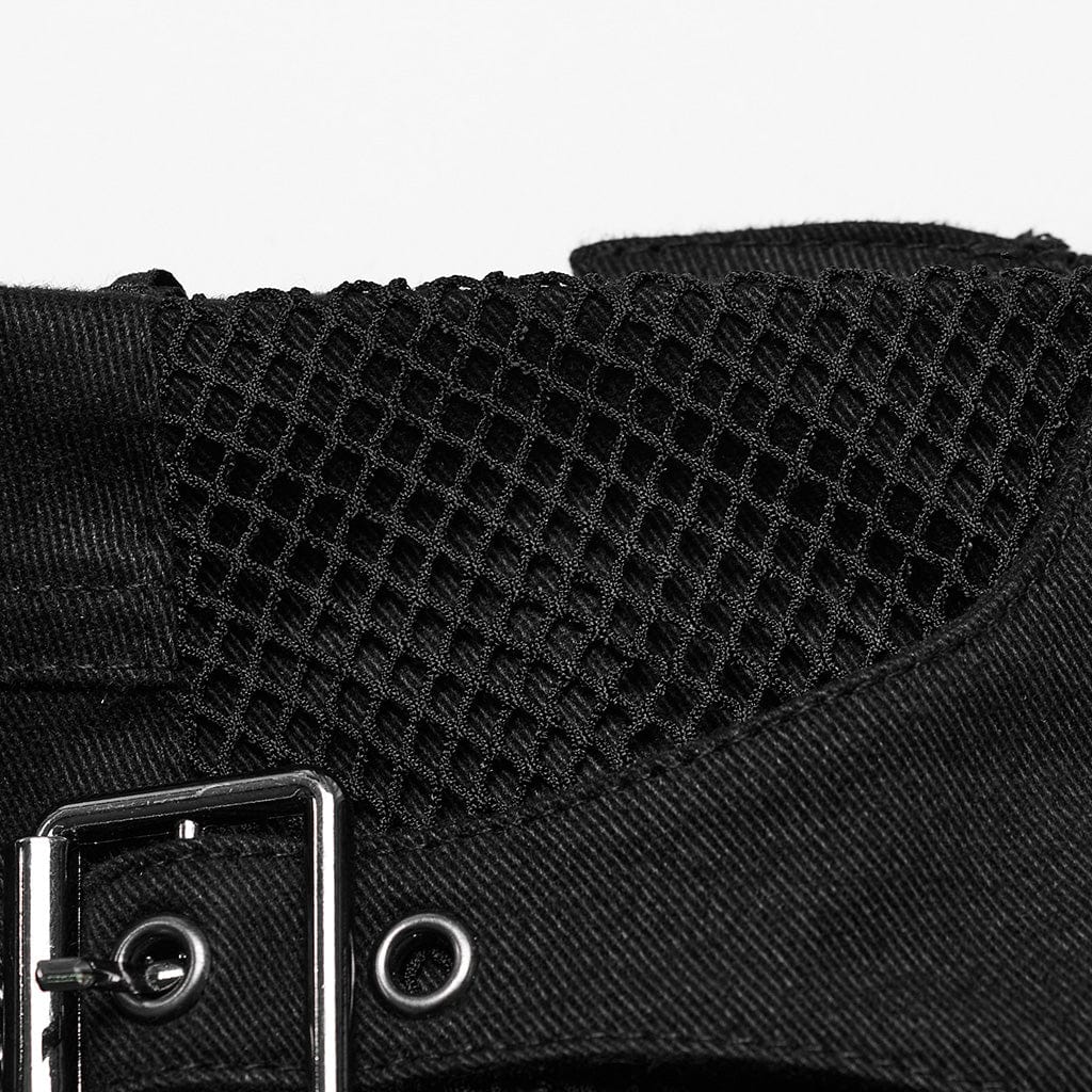 PUNK RAVE Women's Punk Lace-Up Mesh Buckle Shorts