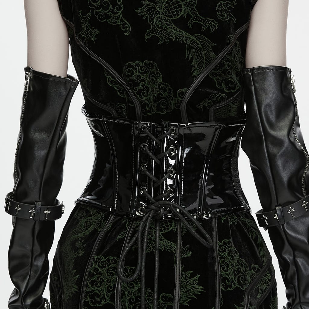 PUNK RAVE Women's Punk Lace-up Rivet Irregular Underbust Corset