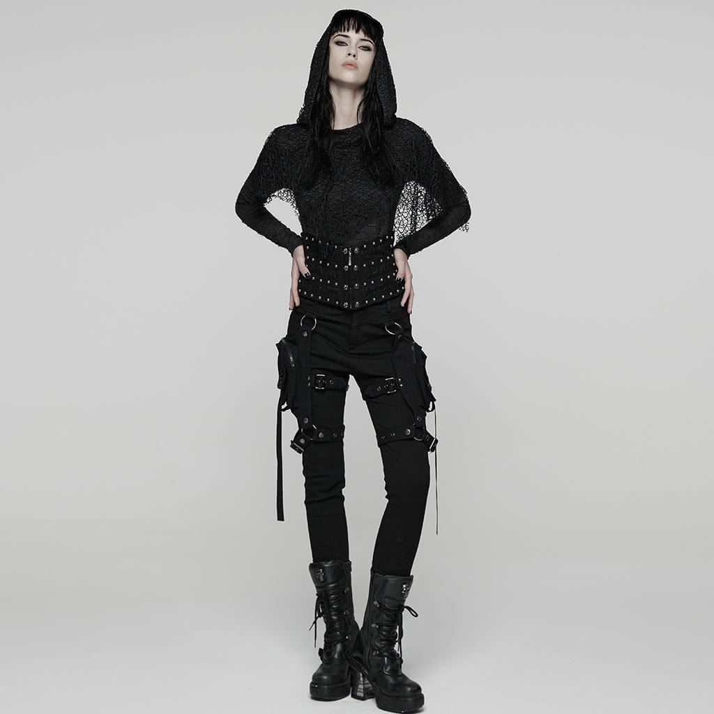 PUNK RAVE Women's Punk Lace-up Rivet Underbust Corset