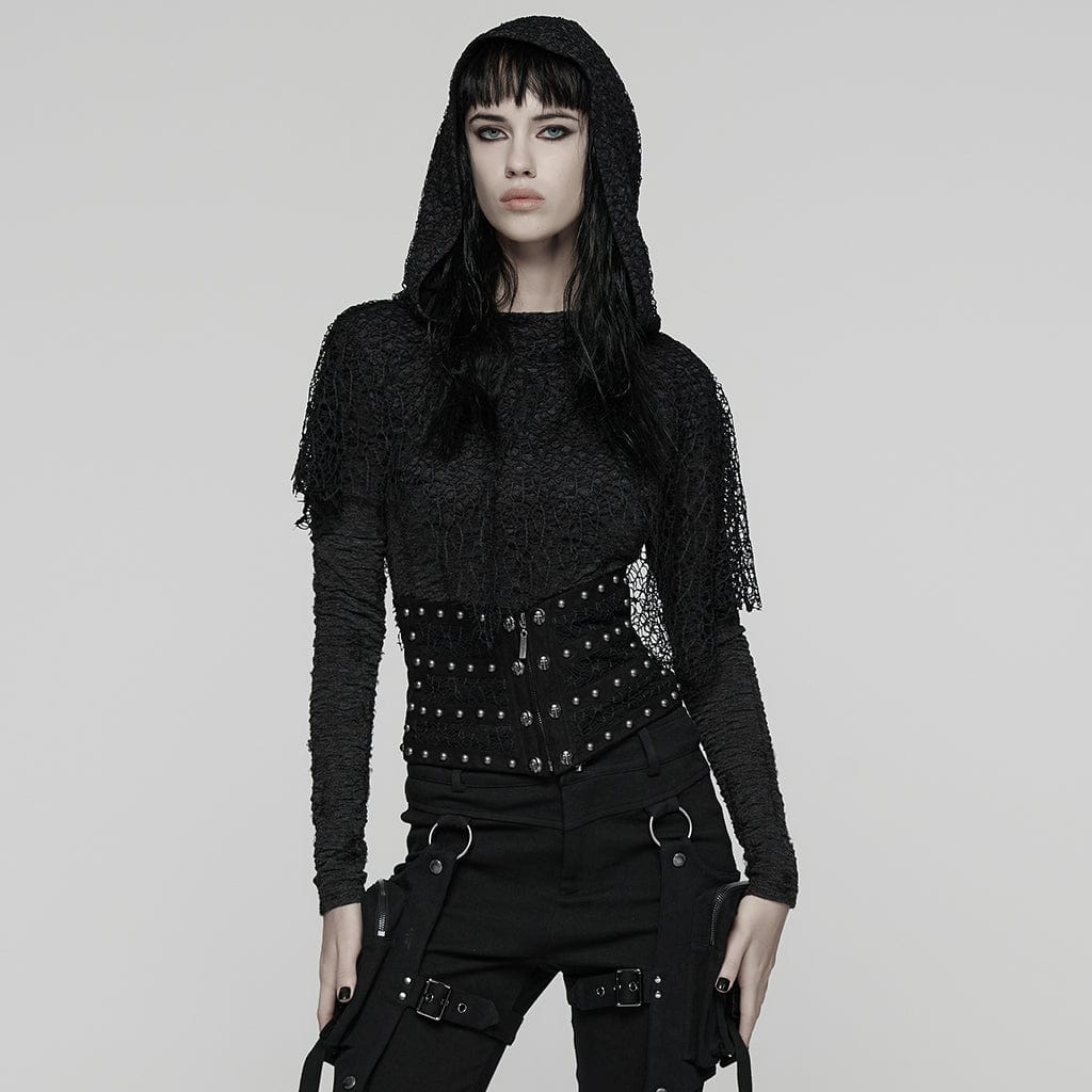 PUNK RAVE Women's Punk Lace-up Rivet Underbust Corset