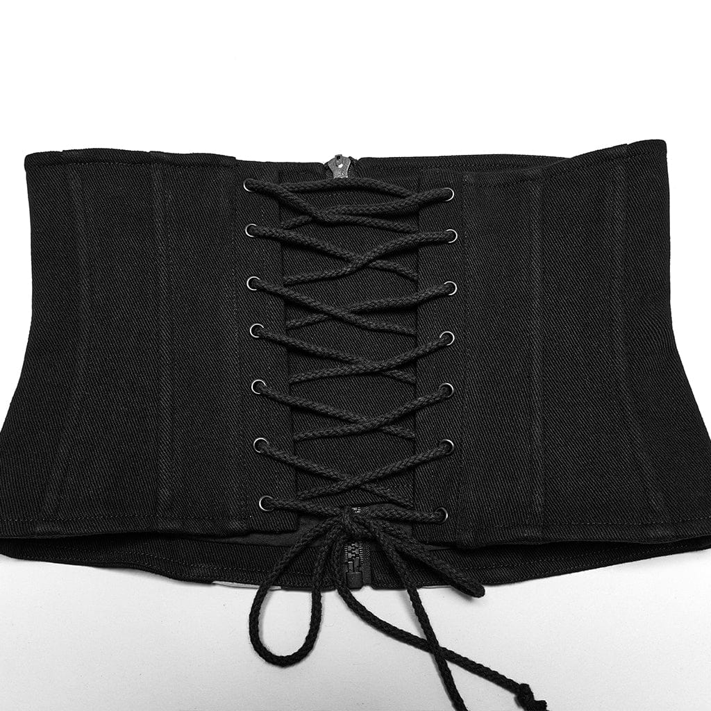 PUNK RAVE Women's Punk Lace-up Zip Underbust Corset Black