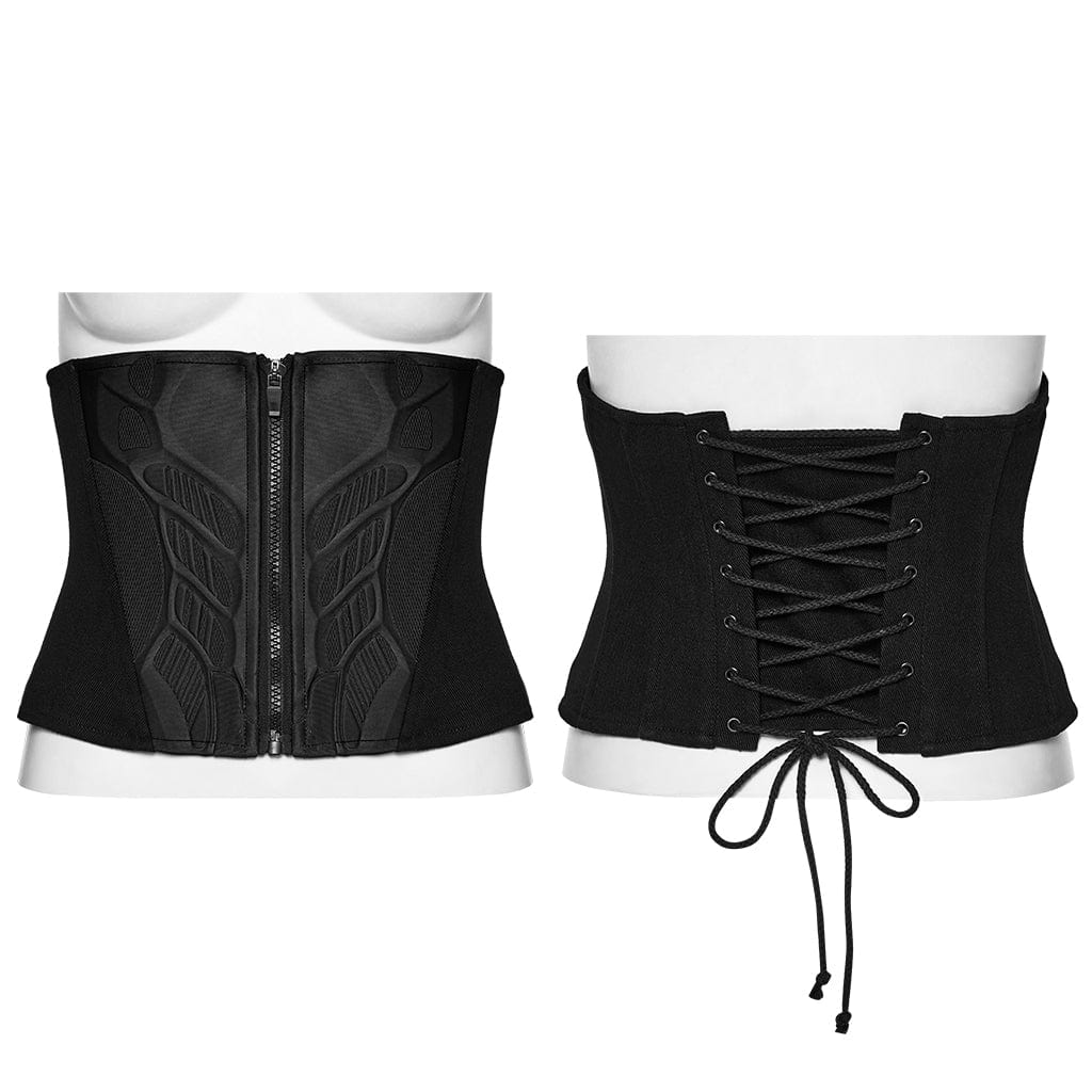 PUNK RAVE Women's Punk Lace-up Zip Underbust Corset Black