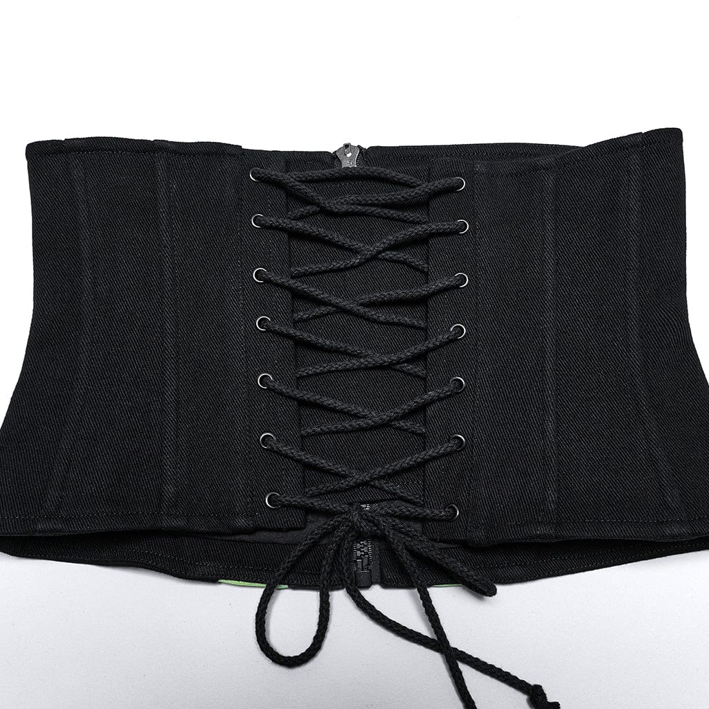 PUNK RAVE Women's Punk Lace-up Zip Underbust Corset Black-green