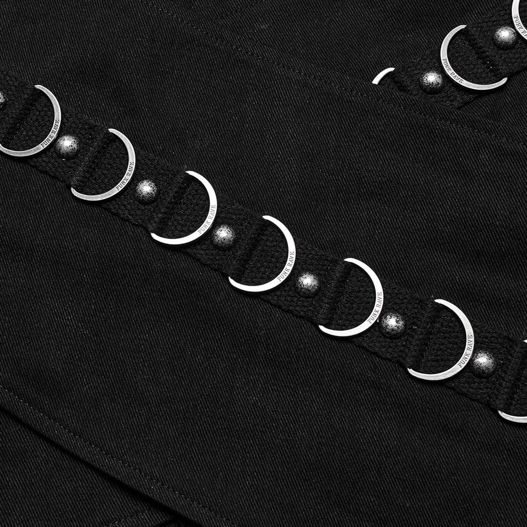 PUNK RAVE Women's Punk Mesh Ring Buckle Overlapping Skirt