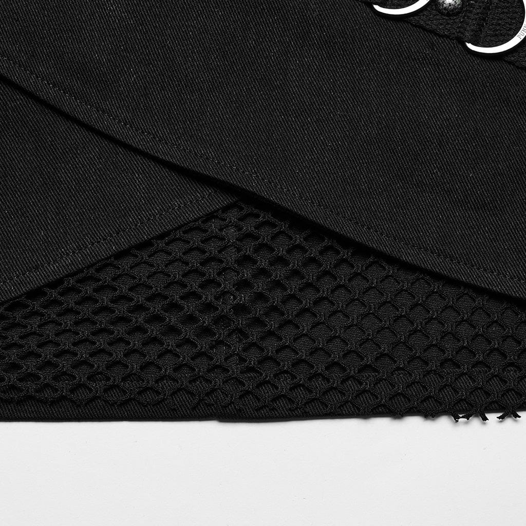 PUNK RAVE Women's Punk Mesh Ring Buckle Overlapping Skirt