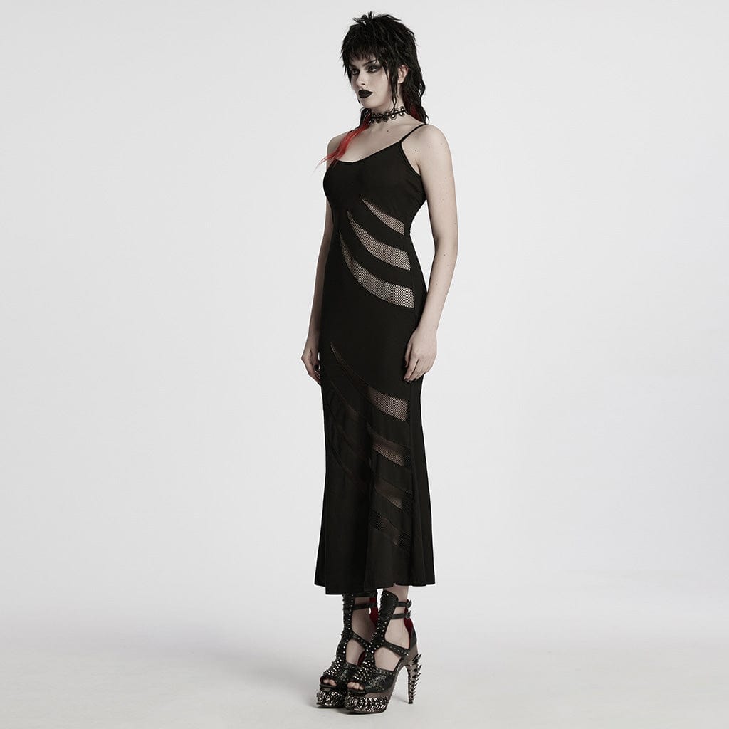 PUNK RAVE Women's Punk Mesh Splice Fishtailed Honeymoon Slip Dress