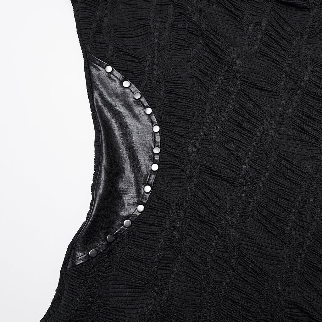 PUNK RAVE Women's Punk Mesh Splice Ruched Off-shoulder Dress