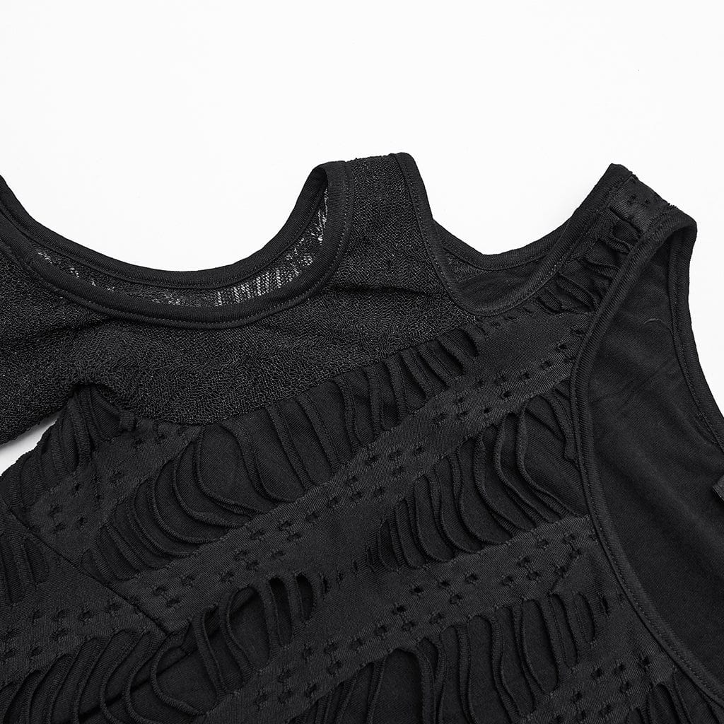 PUNK RAVE Women's Punk Mesh Splice Ruched Off-shoulder Top