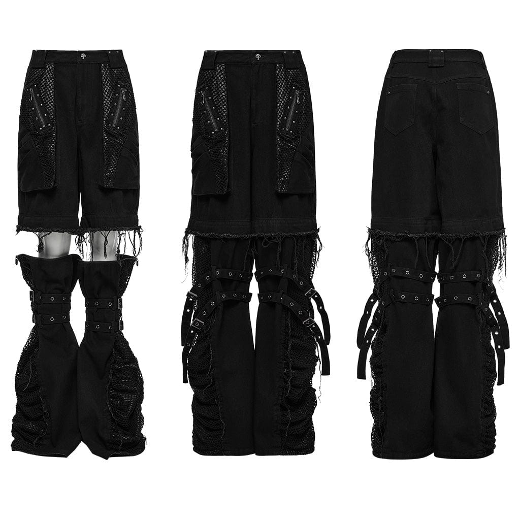 PUNK RAVE Women's Punk Mesh Splice Unedged Detachable Pants