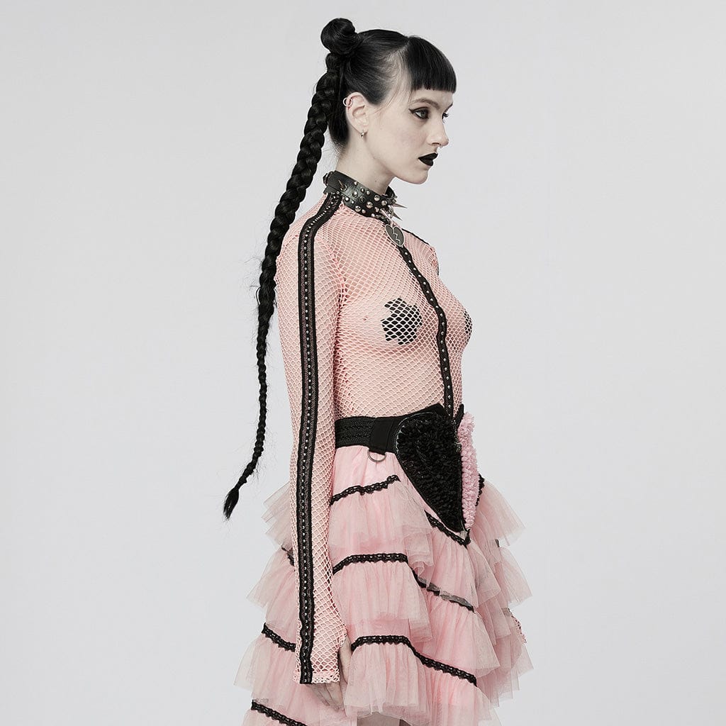 PUNK RAVE Women's Punk Nailed Sheer Mesh Top