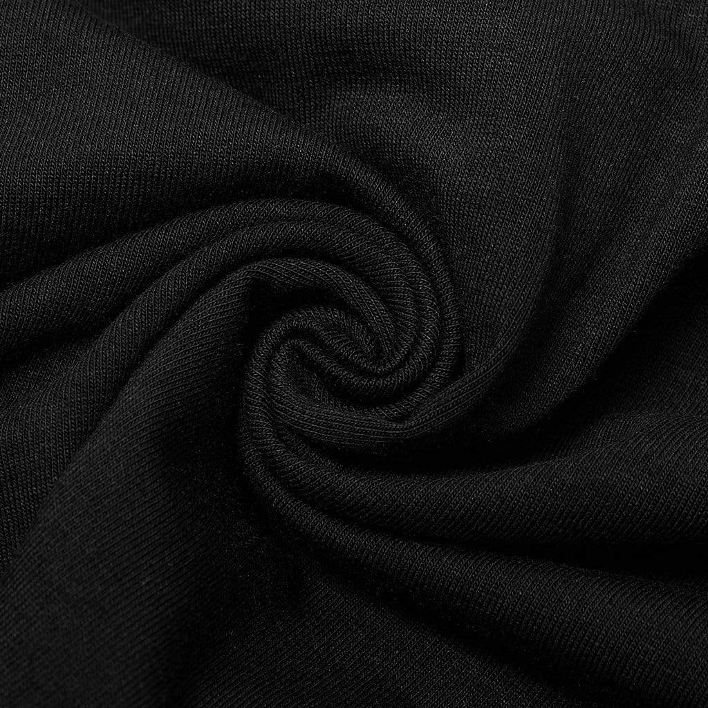 PUNK RAVE Women's Punk Off Shoulder Drawstring Mesh Top(Chain not included)